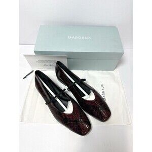 Margaux The Phoebe Burgundy Python Embossed Leather Mary Jane Flats 38.5 W.
